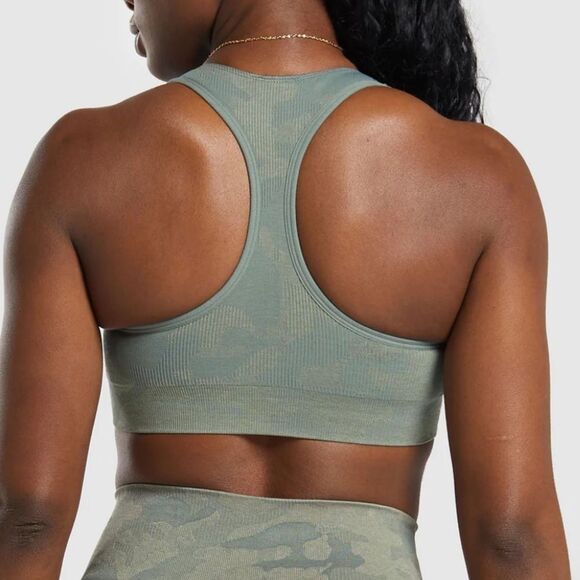 GYMSHARK Sports Bra Women Small Adapt Camo Seamless Unit Green Chalk Green - Picture 2 of 8